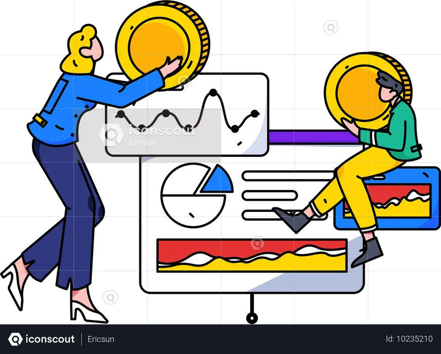 Team of employees work on financial analysis  Illustration