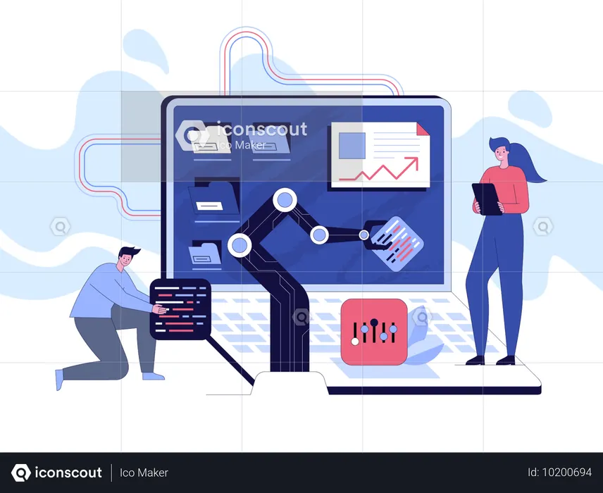 Team of engineers working on software development  Illustration