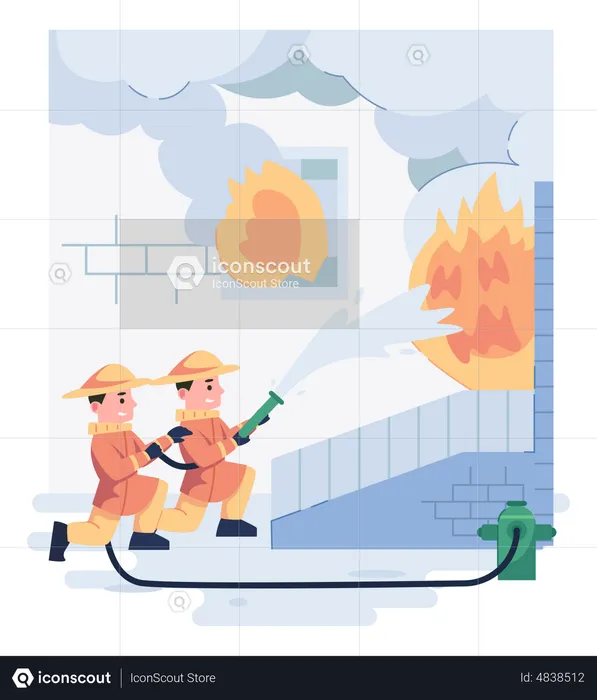 Team of firefighter putting down the fire using fire hydrant  Illustration
