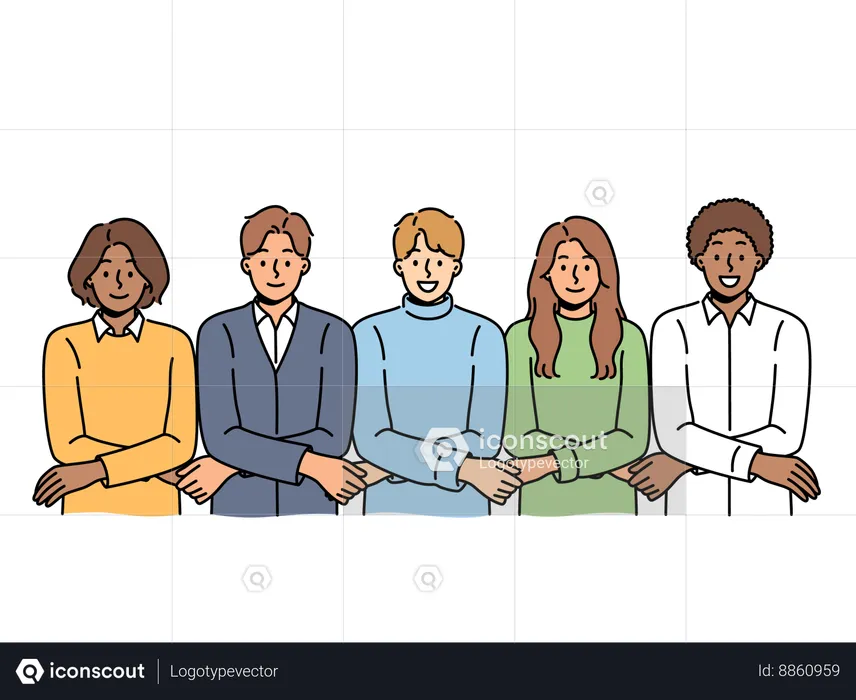 Team of multiracial people holding hands and showing unity or lack of discord  Illustration