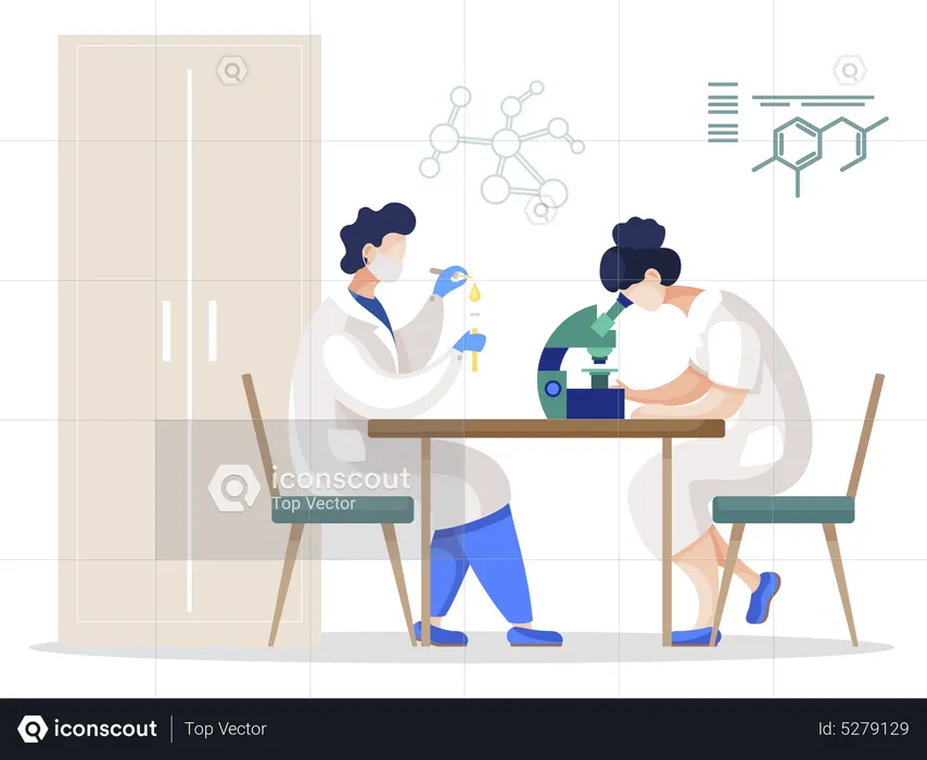 Team of Scientists in Lab  Illustration
