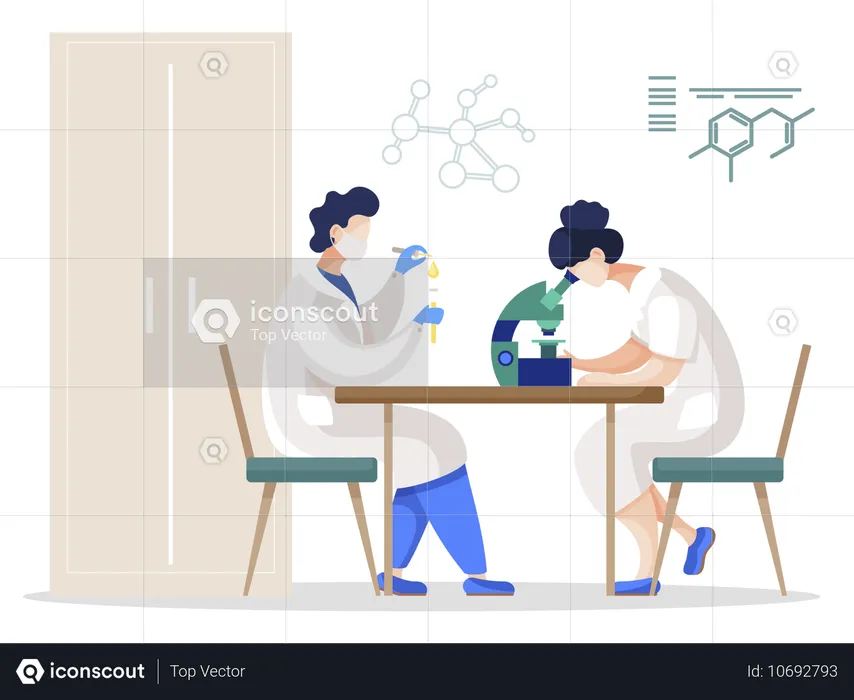 研究室の科学者チーム、研究室の化学者  イラスト