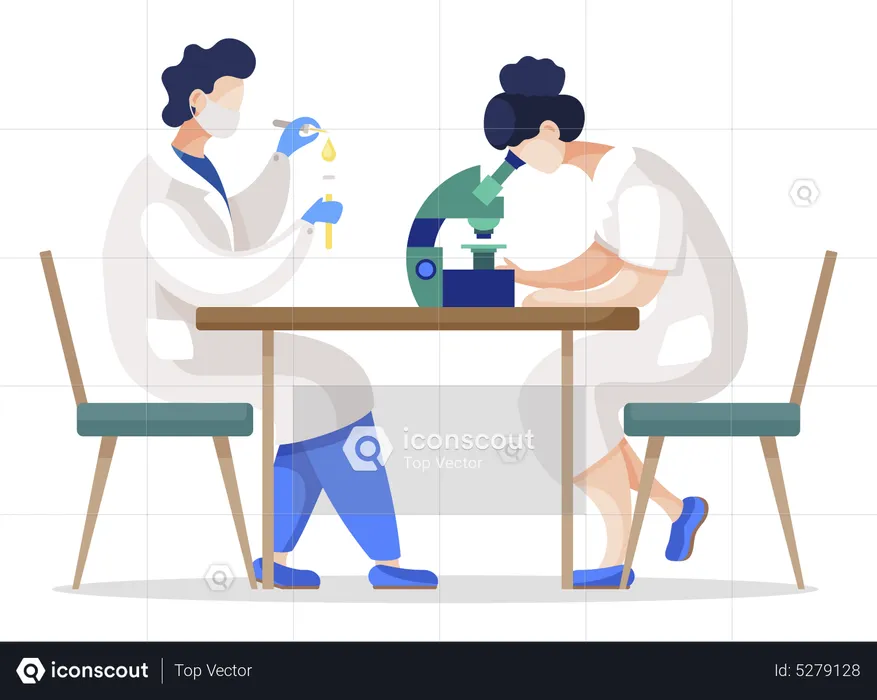 Team of Scientists or Researchers  in Laboratory  Illustration