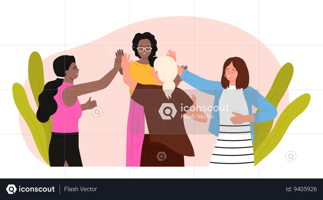 Team of young women showing trust gesture  Illustration