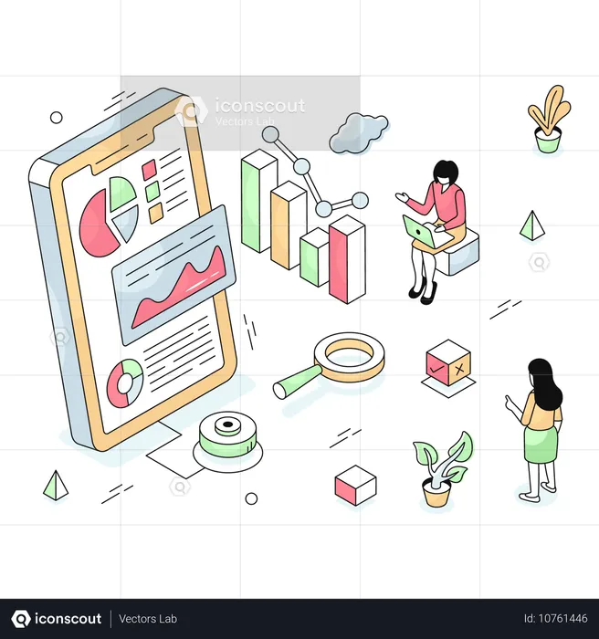 Team presents market data in meeting  Illustration