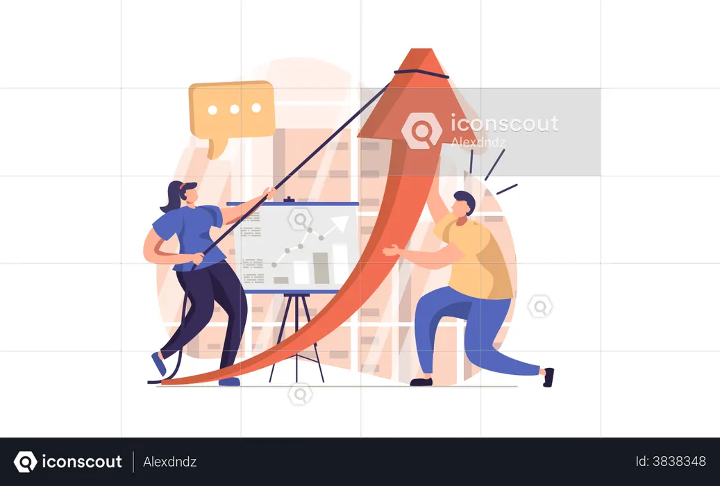 Team pushing limits to grow business  Illustration