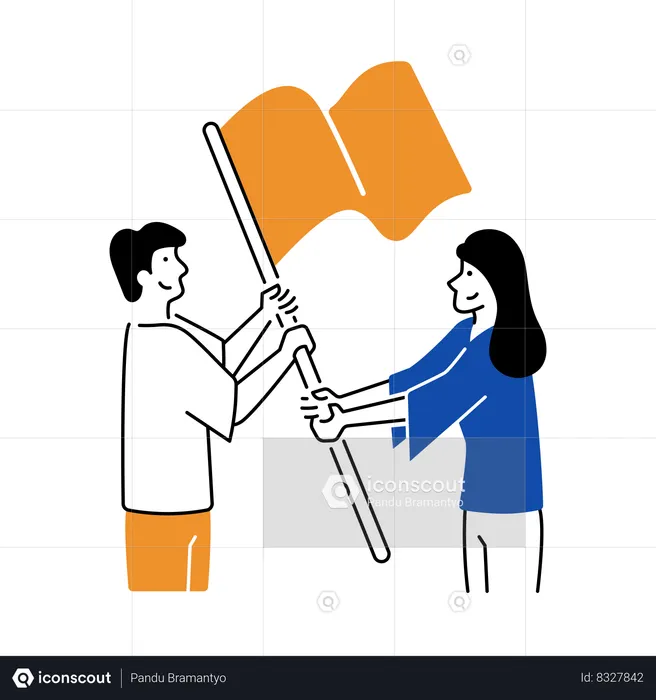 Team Raising Flag  Illustration