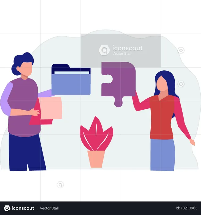 Team solving file problem by using puzzle  Illustration
