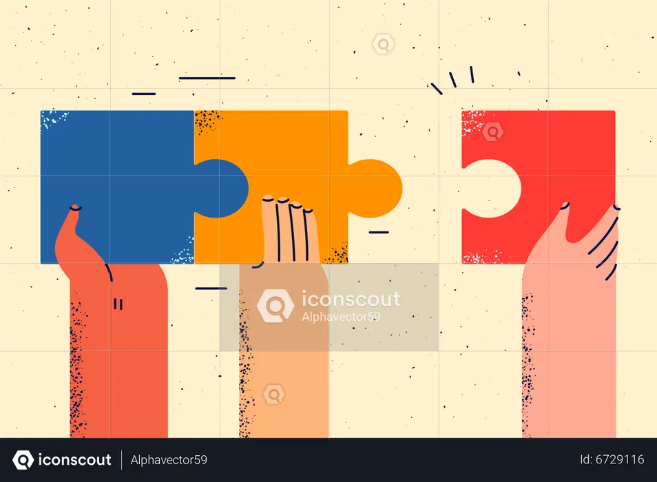 Team solving jigsaw piece  Illustration