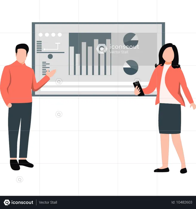 Team spricht über Geschäftsdiagramm  Illustration