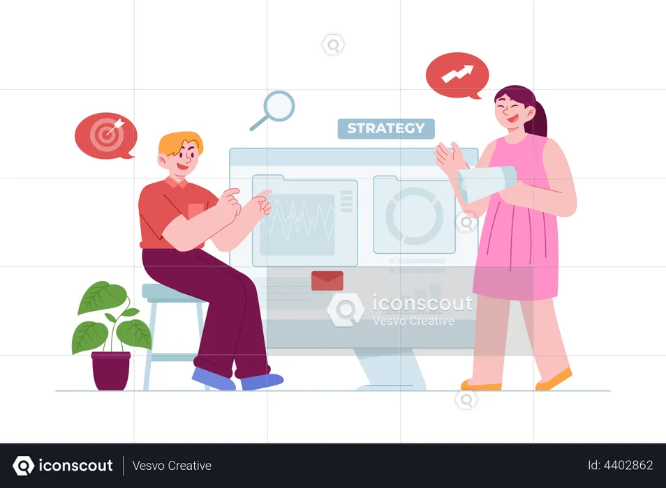 Team talking about digital marketing strategy  Illustration