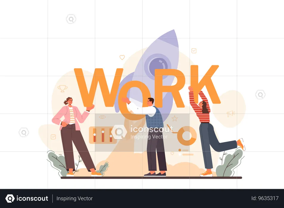 Team together launches new product  Illustration