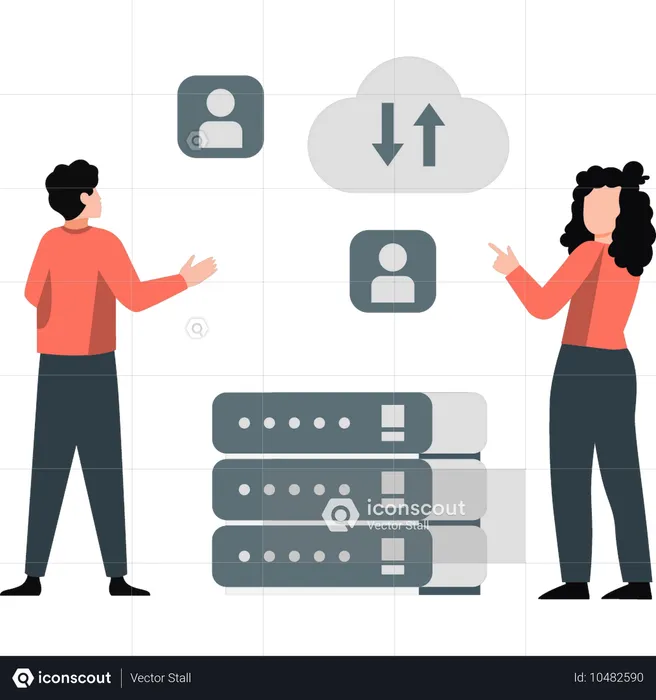 Team transfer data in cloud  Illustration