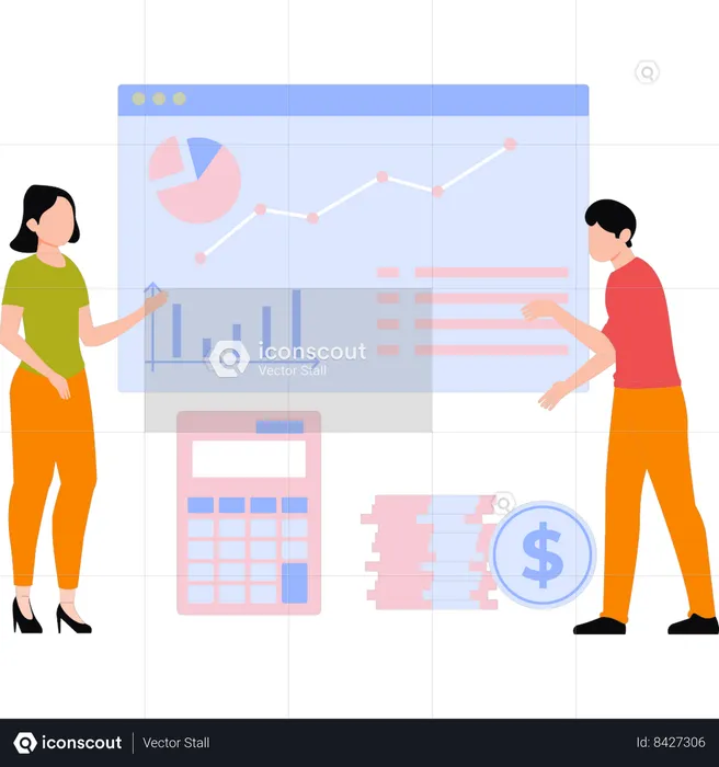 Equipe visualiza gráfico financeiro  Ilustração