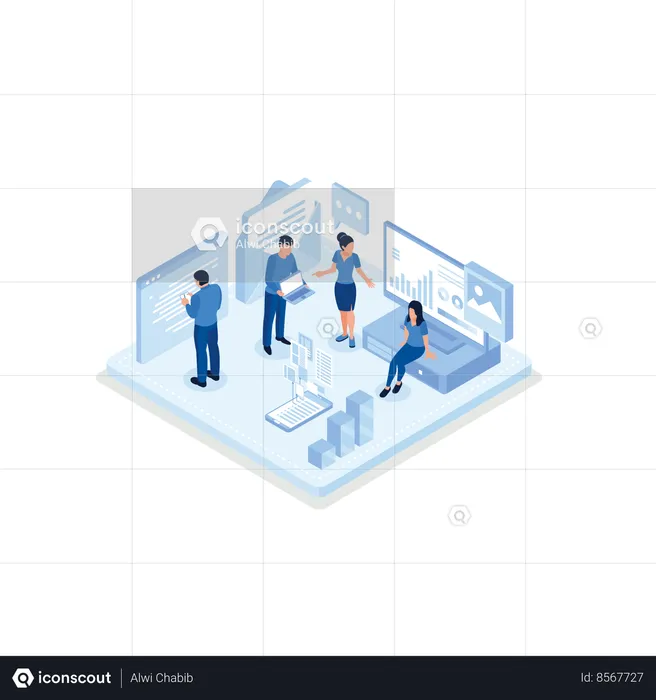 Team work together in industry  Illustration