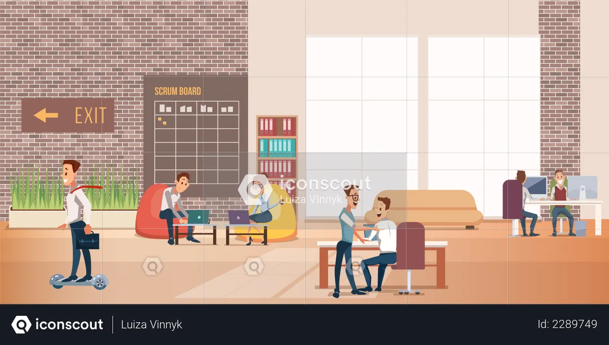 Team Working in Open Space Office  Illustration
