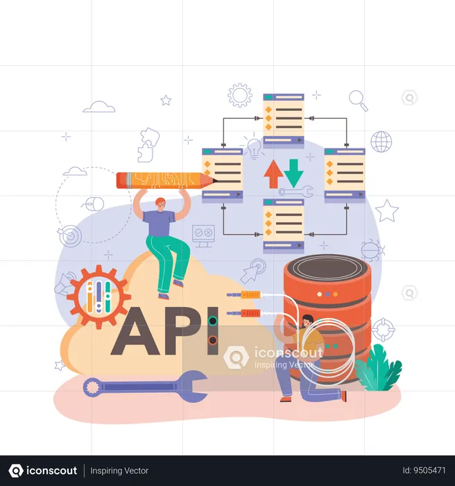 Team working on API interface  Illustration