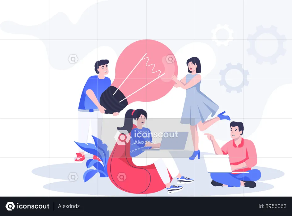 Team working on business idea  Illustration