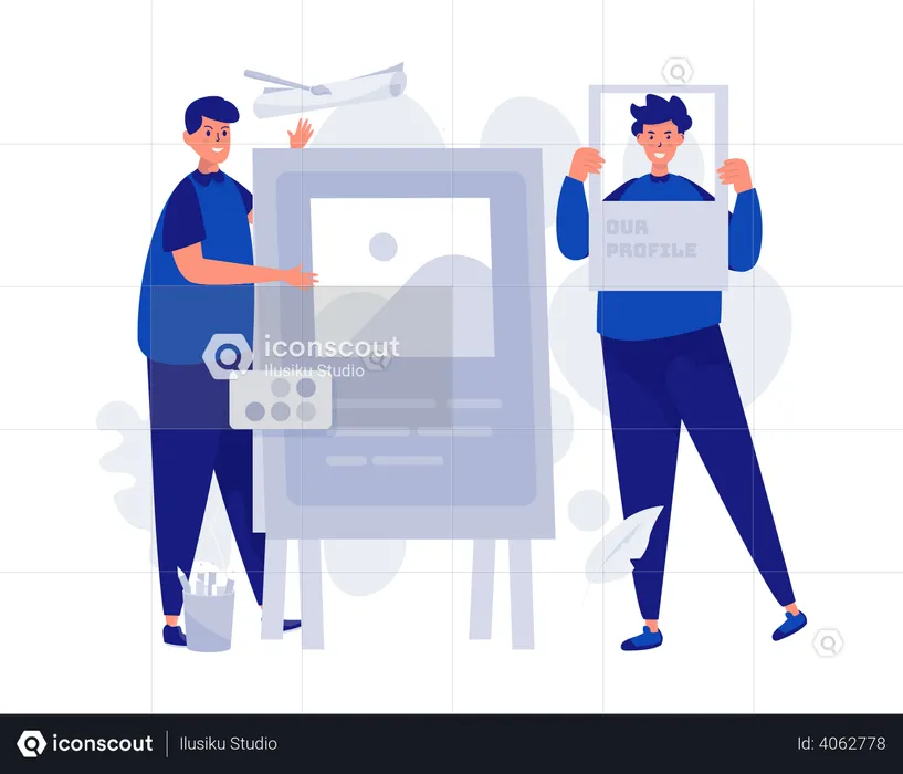 Team working on business profile  Illustration