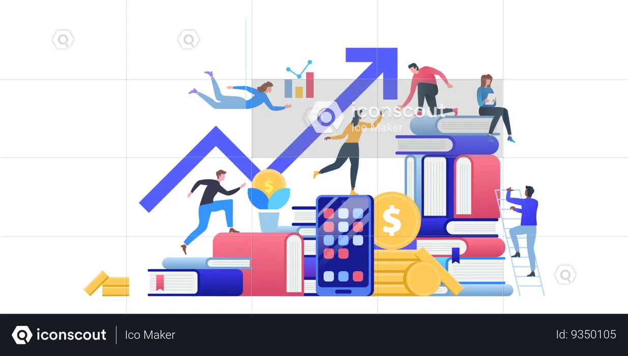 Team working on financial data  Illustration