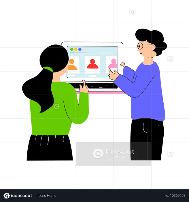 Team working on new employee data  Illustration