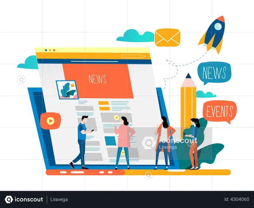 Team working on newsletter marketing  Illustration