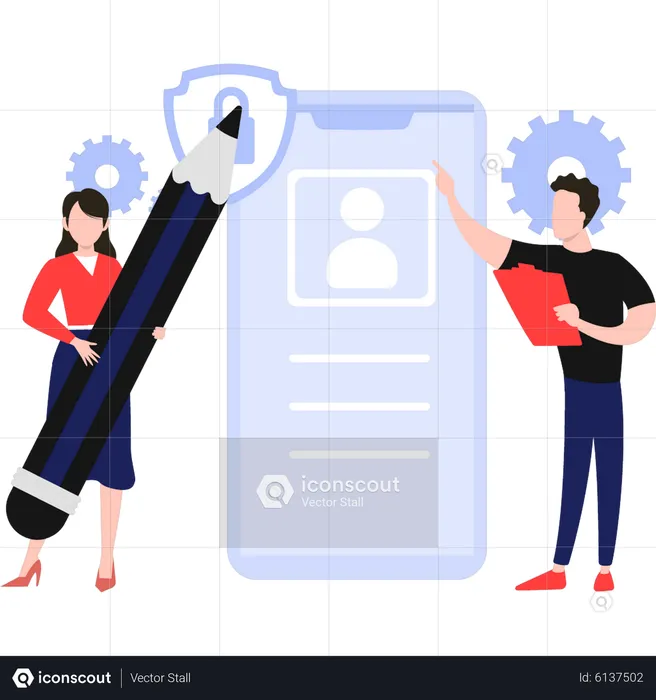 Team working on profile settings  Illustration