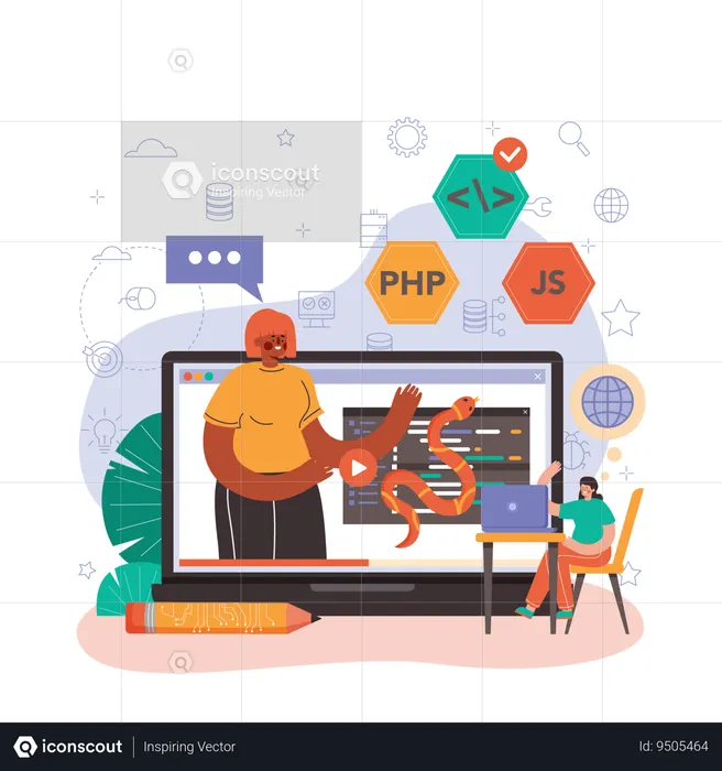 Team working on programming languages  Illustration