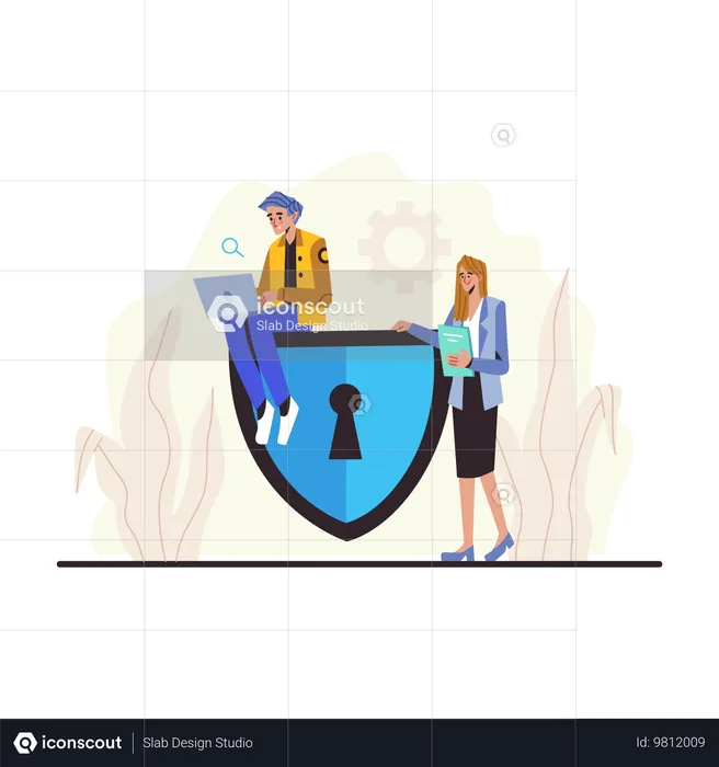 Team working on security  Illustration