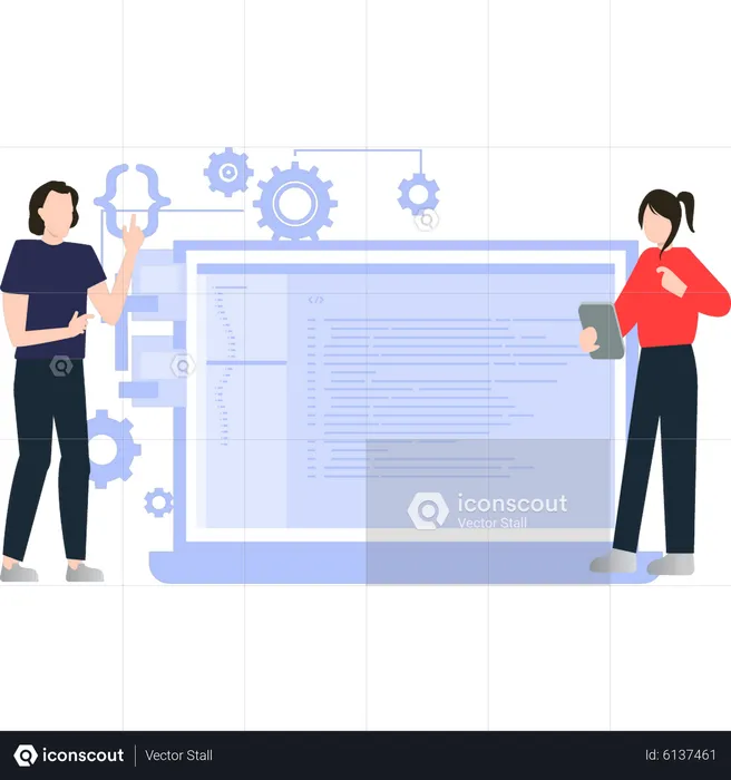 Team working on software programming  Illustration