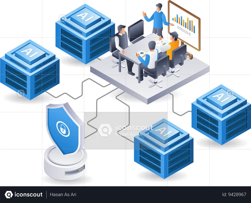 Team working on technology ai server  Illustration