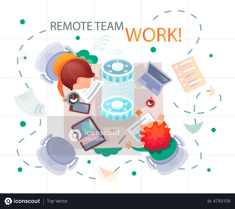 Team working online via video conference  Illustration