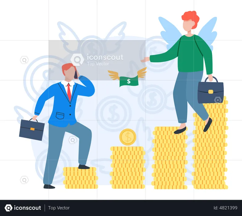 Team working to growth money finance with gold coin dollar stack  Illustration