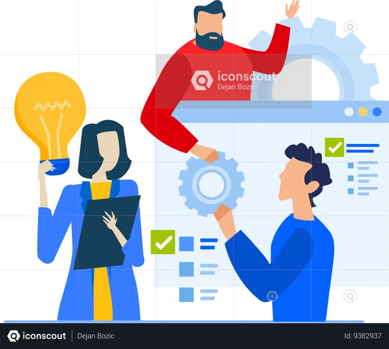 Team working together on SEO development  Illustration