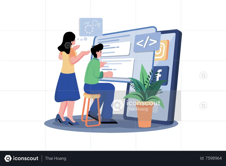 Team Writes Code Programming For App Or Website  Illustration