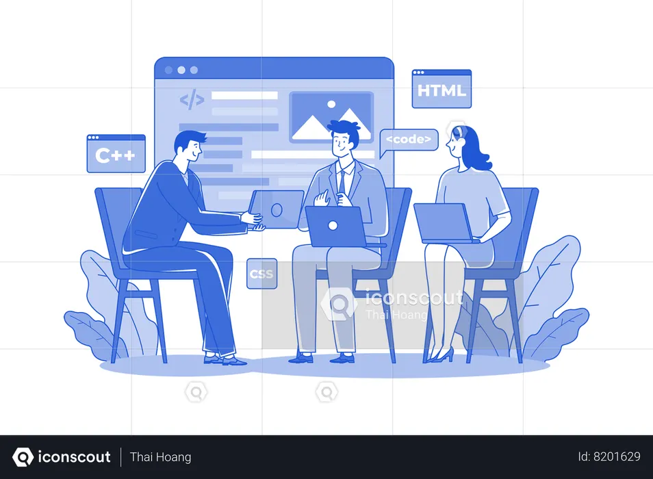 Team Writes Code Programming For App Or Website  Illustration
