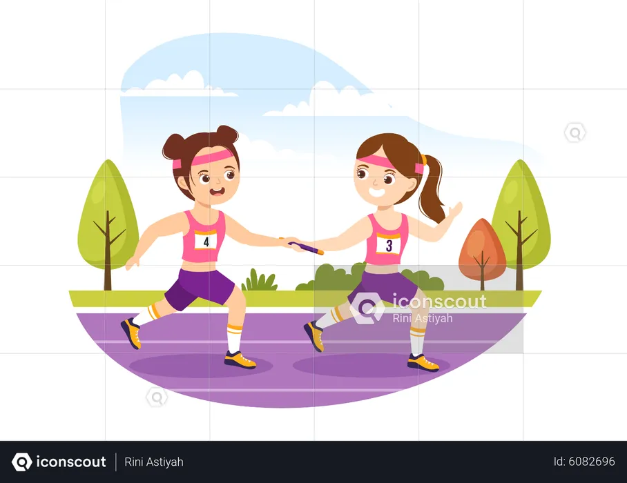 Teammates running in race  Illustration