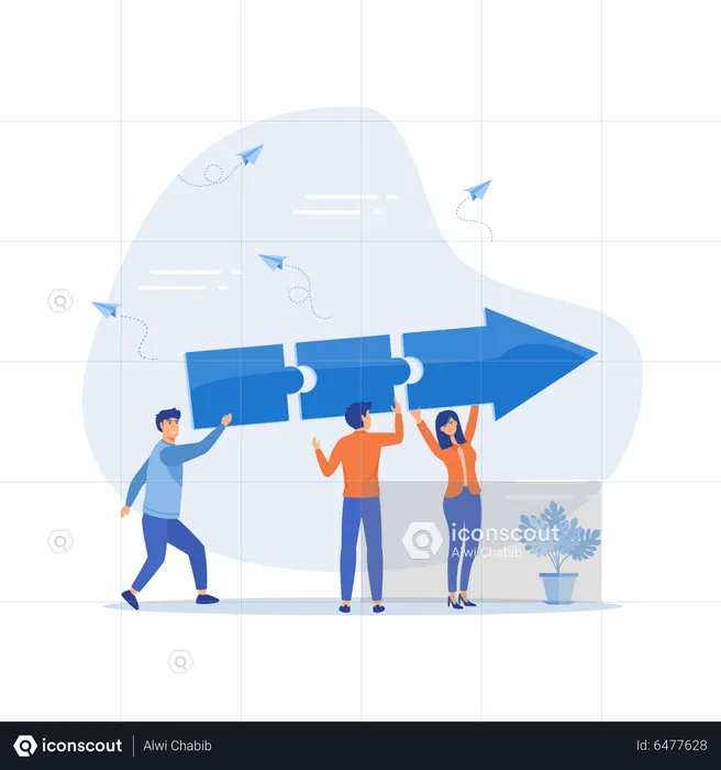 Teamwork connecting jigsaw puzzle  Illustration