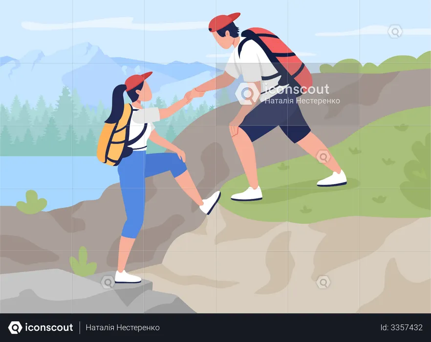 Teamwork in mountain climbing  Illustration