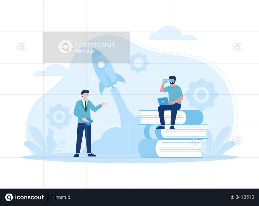 Teamwork launching new business  Illustration