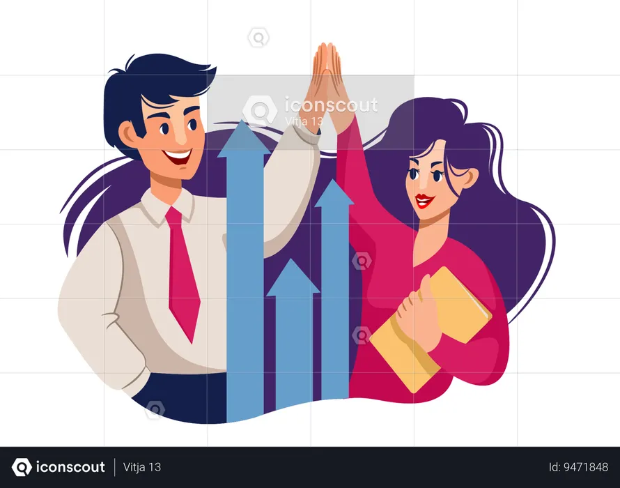 Teamwork of business man and woman high-fiving each other after successful negotiations with buyers  Illustration