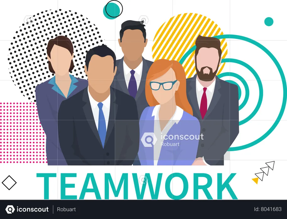 Teamwork of businesswomen and businessmen  Illustration