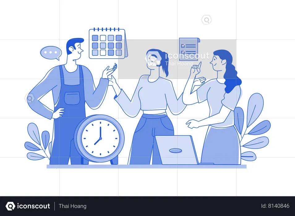Teamwork Of People with schedules and tasks  Illustration