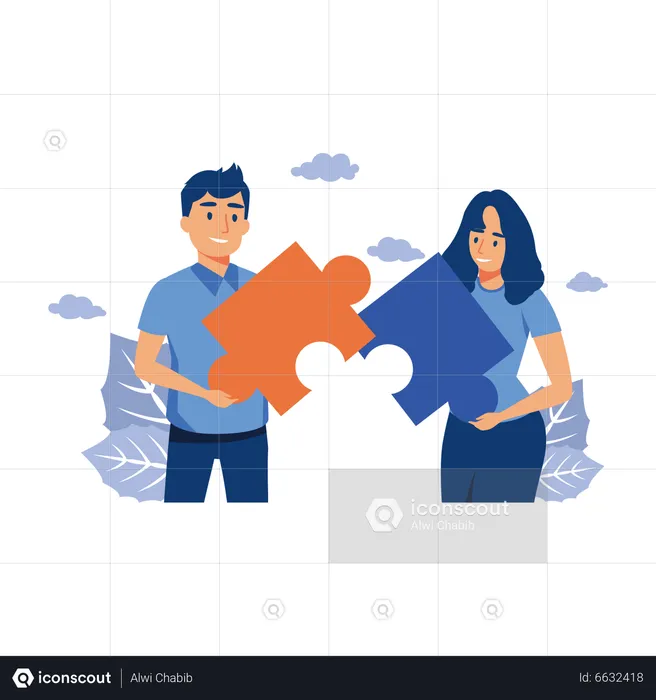 Teamwork puzzles in hands of business team  Illustration
