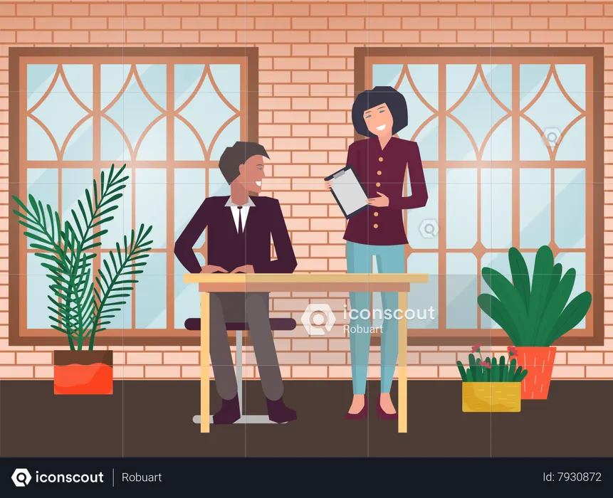 Teamwork with business plan  Illustration