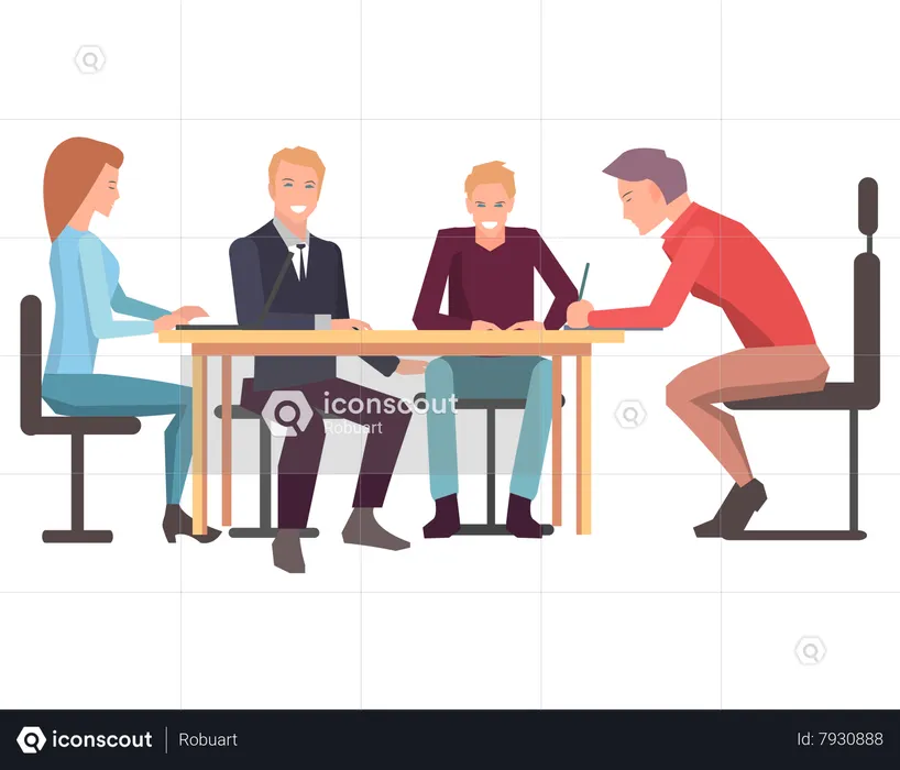 Teamwork with business plan  Illustration