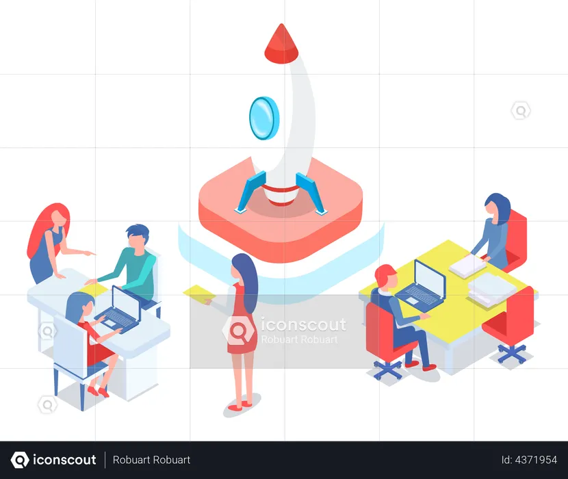 Teamwork with planning business  Illustration