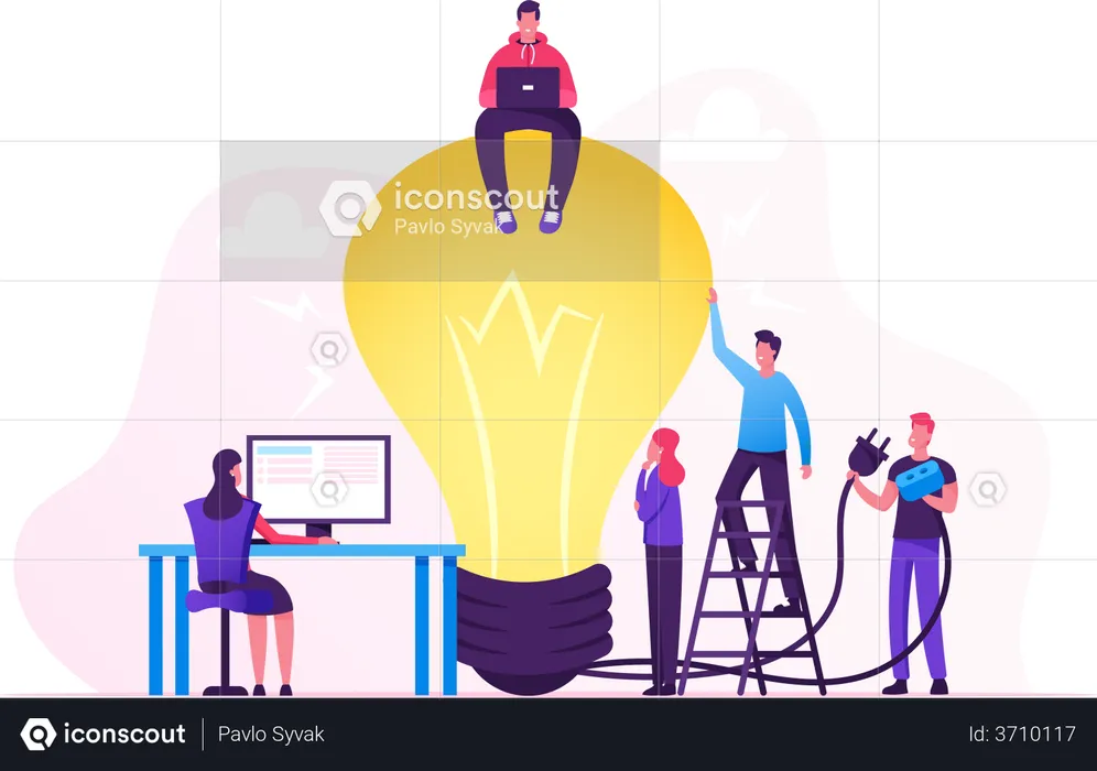 Teamworking and Searching creative Idea  Illustration