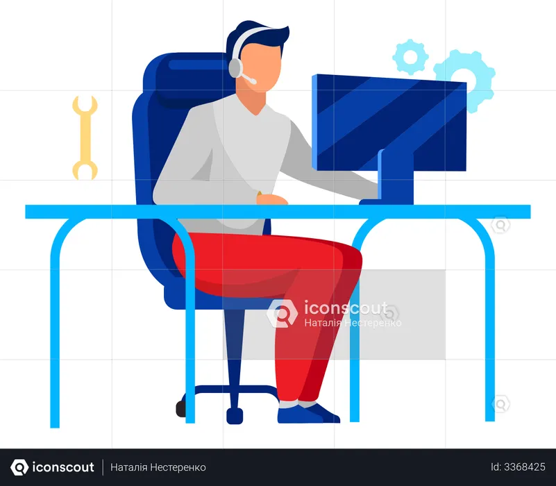 Technical support operator solves technical problem  Illustration