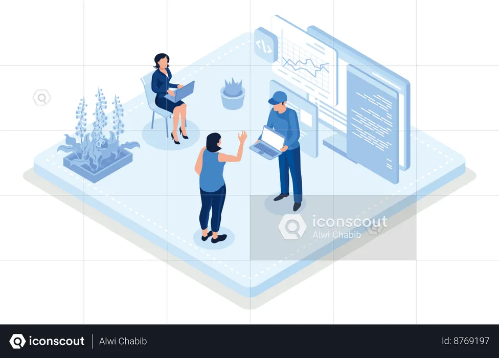 Technical Support Teams Working Together To Build Engineering System  Illustration